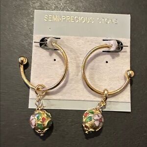 Vintage Gold Cloisonné Hoop Earrings